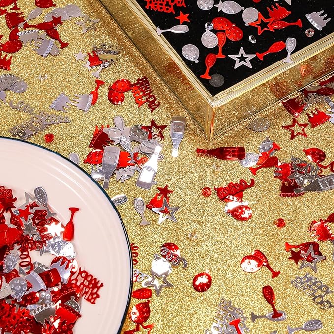 VHUWE Happy Birthday Confetti, 1.6 oz Red Silver Cake Balloon Star Goblet - Image 6