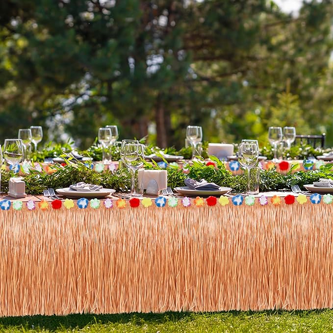 8PCS Hawaiian Table Skirt, Luau Themed Grass Table Skirt Party Supplies - Image 6