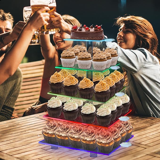 Cupcake Stand with Rechargeable Led, 5 Tier Clear Cupcake Holder, 7 Colors - Image 2