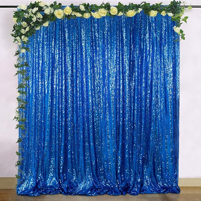 ShinyBeauty Sequin Royal Blue Backdrop Curtain 4Ftx7Ft Photo Backdrops Blue - Image 2