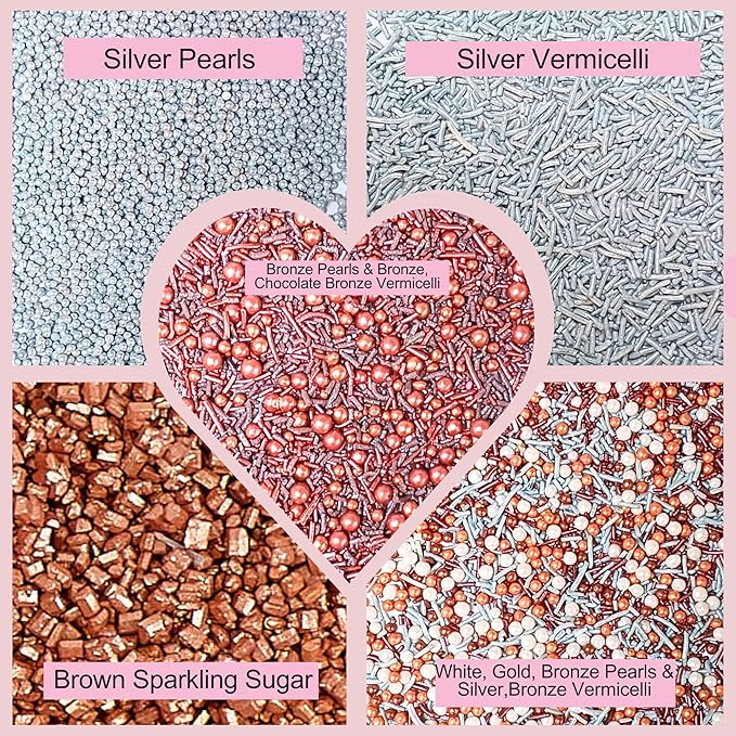 Confect-Rose Gold Edible Cake Sprinkles Mix – Pearl Dragees, Bronze Sparkling - Image 3