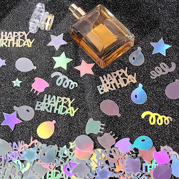 Happy Birthday Confetti for Table Iridescent Balloon Star Shaped Table Scatter - Image 4