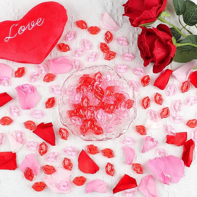 Fangoo 210PCS Red Pink Acrylic Lips Ornaments Mini Acrylic Lips Gems - Image 4