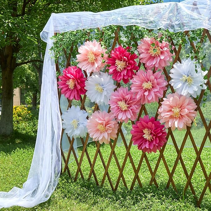 12 Pcs Pink Tissue Paper Flowers Daisy Tissue Paper Pom Poms Party Decorations - Image 5