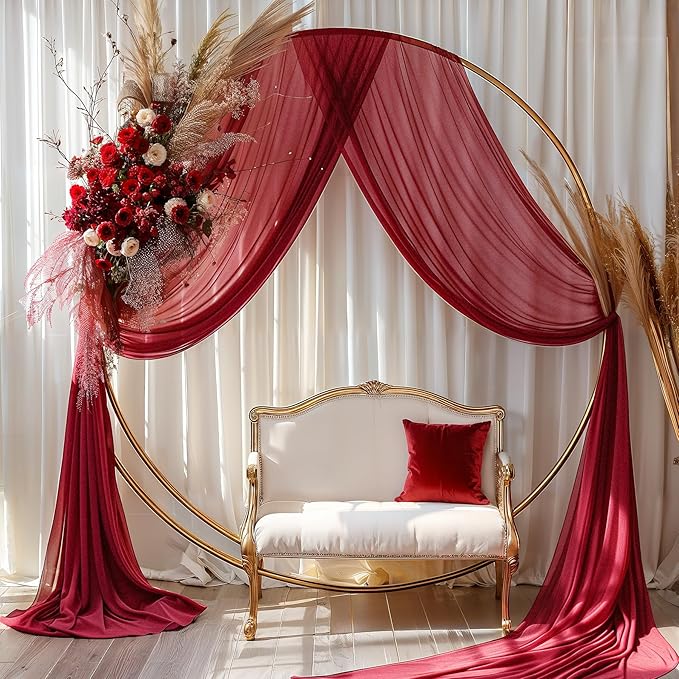Burgundy Wedding Arch Draping Fabric 1 Panel 30'' x 20FT Burgundy Drapes Sheer - Image 8