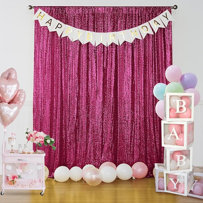 Sugargirl Fuchsia Sequin Backdrop Curtain 4 Panels 2FTx8FT Glitter Fuchsia - Image 8