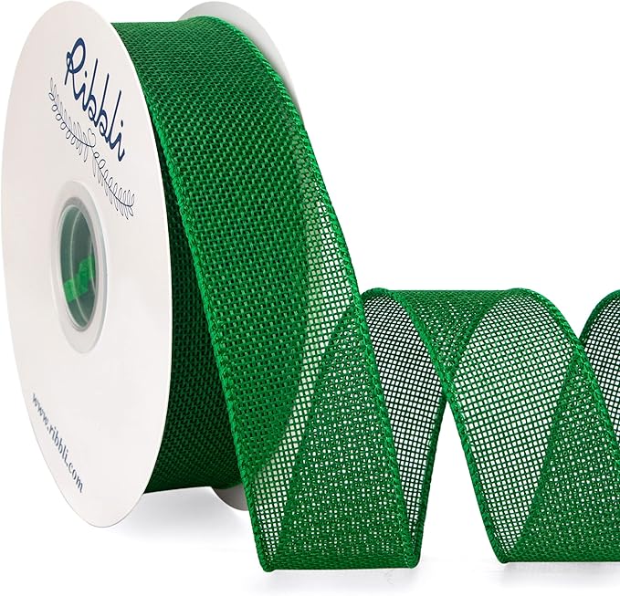 Ribbli Emerald Green Burlap Wired Ribbon, 1-1/2” Inch x Continuous 20 Yard by Ribbli