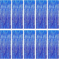 10 Pack Navy Foil Curtain Backdrop 3.2ft x 9.8ft Black Metallic Tinsel Foil by Ohiyoo