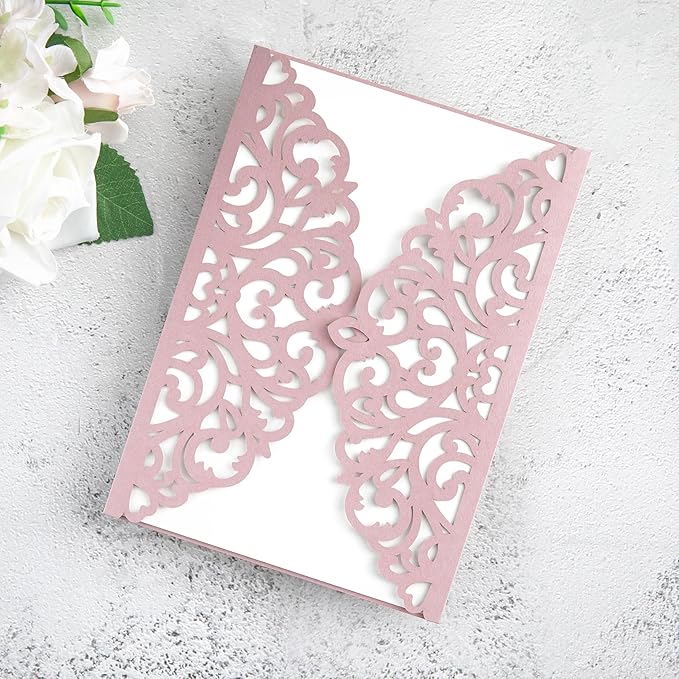 20Pcs Dusty Rose Laser Cut Invitation Cards by FEIYI