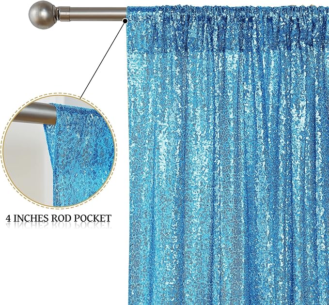 Sugargirl Turquoise Sequin Backdrop Curtain 4 Panels 2FTx8FT Glitter Turquoise - Image 4