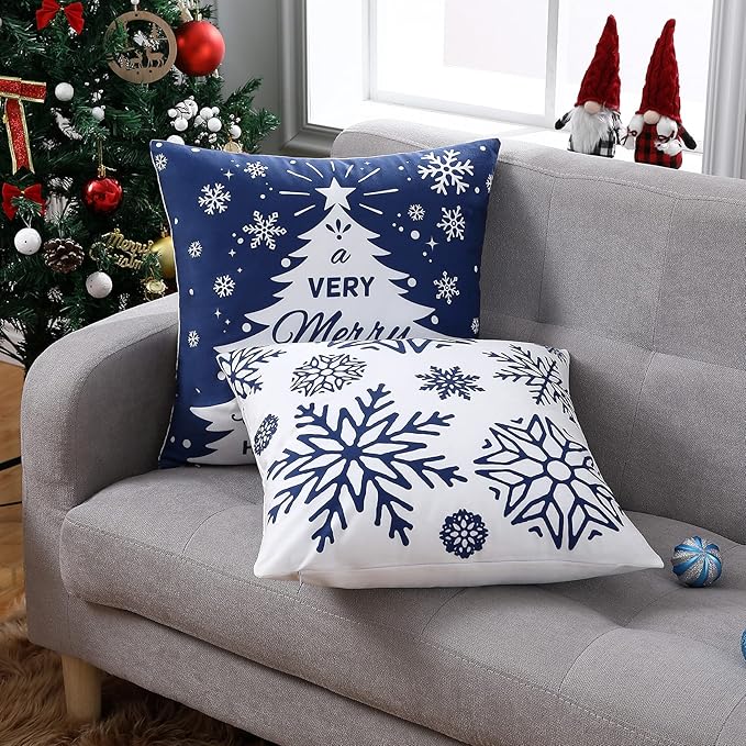 Christmas Pillow Covers 20X20 Set of 4 Navy Blue white Christmas Decorations - Image 5