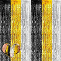 4 Pack 3.2Ft x 6.6Ft Black Gold Silver Fringe Curtain Backdrop, Metallic Tinsel by Mebiornt