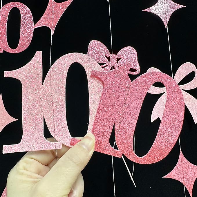 Glitter Pink 10th Bow Birthday Decorations Hot Pink Conquette Bow Garland - Image 6