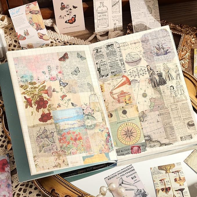 6 Sets 300 Pcs Washi Stickers Set Vintage Aesthetic Sticker Book - Image 7