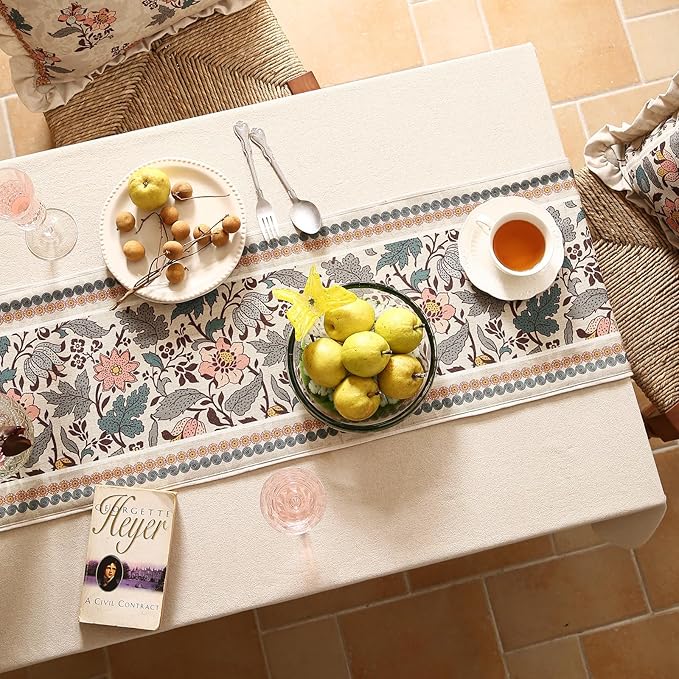 ISAENNE Designer Bohemian Linen Table Runner 87 Inches Long, Elegant Lotus - Image 8