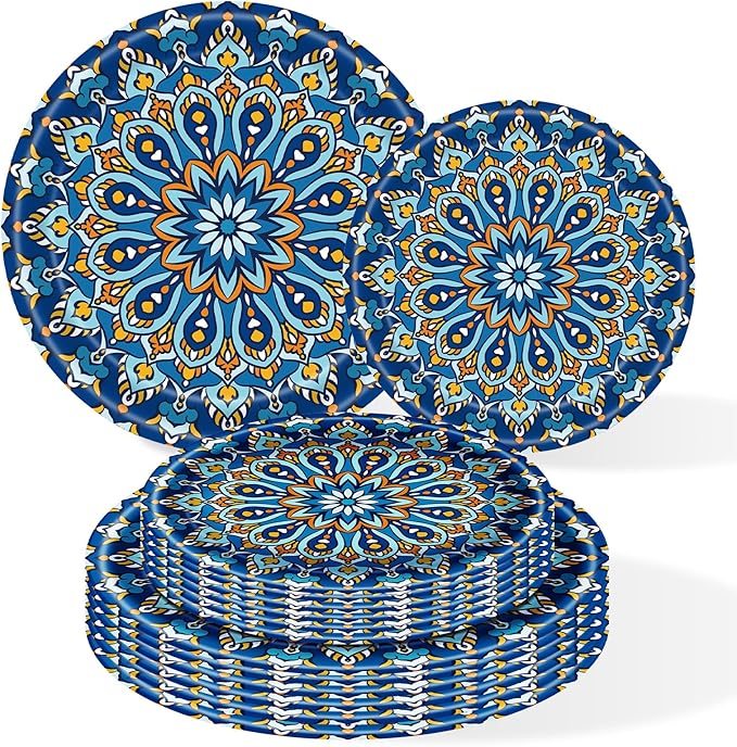 100 Count Boho Paper Plates – Disposable Plates by ZULYSTO