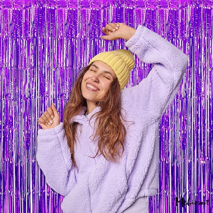 4 Pack Purple Fringe Curtain Backdrop, 3.2Ft x 6.6Ft Metallic Tinsel Foil - Image 3
