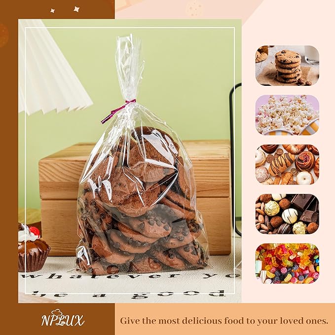 NPLUX 100 Pack Cellophane Bags Small Plastic Cookie Bag Clear Treat Bags - Image 4