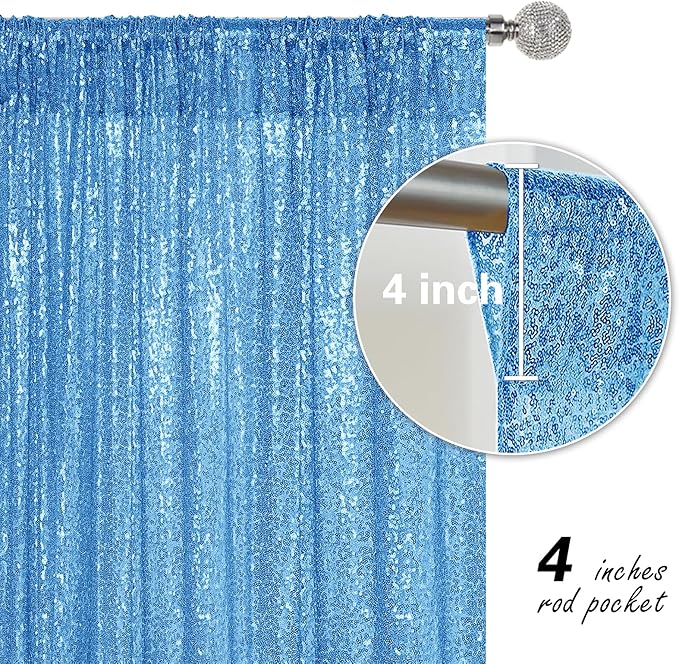 Blue Sequin Backdrop Curtain 4 Pieces 2FTx8FT Glitter Photography Backdrop - Image 5