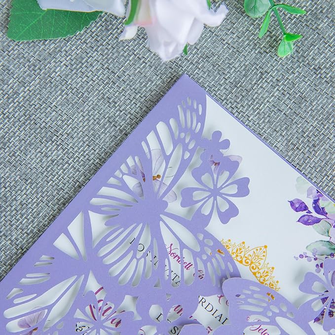 20 PCS 5.12x7.2 Butterfly Quinceanera Invitation Cards, Laser Cut Wedding 5x7 - Image 6