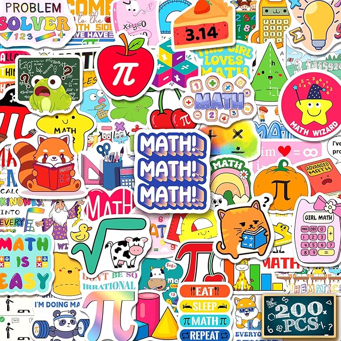 200 PCS Math Stickers for Kids Teens Students, Math Vinyl Stickers for Water by Yqskt