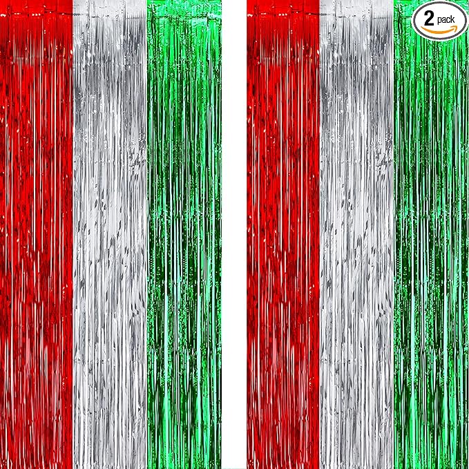 Red Silver Green Party Streamers by GREATRIL