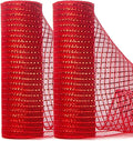 Ribbli 2 Rolls Red Mesh Ribbon, 10 inch x 30 feet Each Roll, Metallic Red by Ribbli