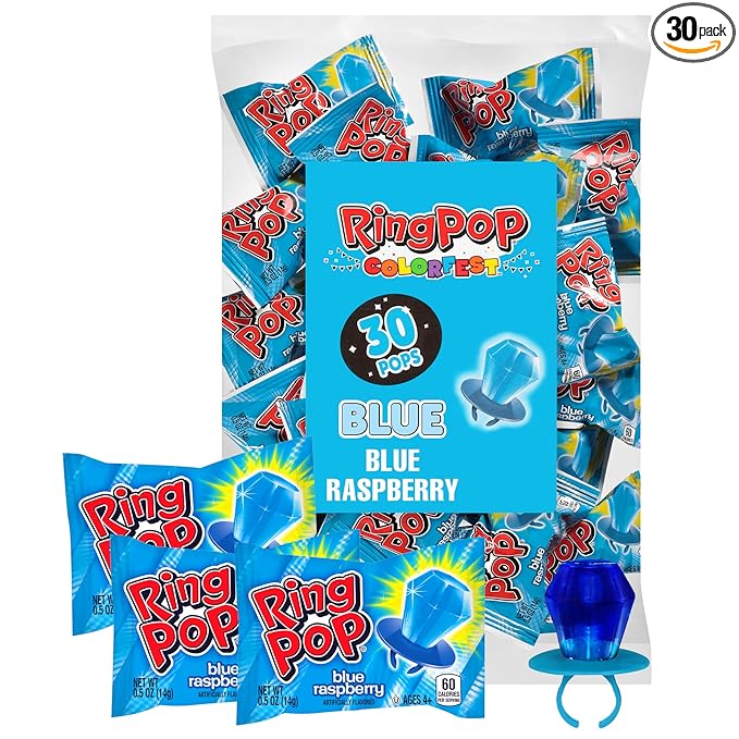 Ring Pop Individually Wrapped Blue Halloween Candy, 30 Ct Bulk Lollipop Pack by RingPop