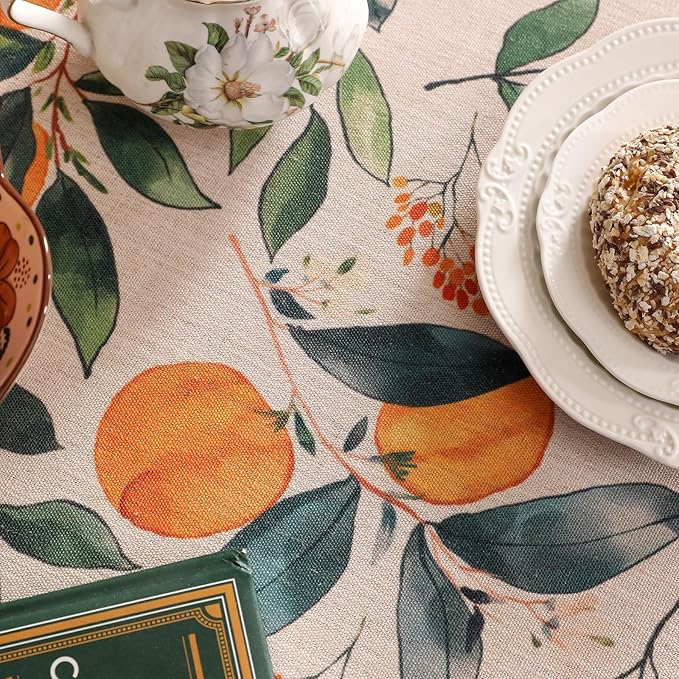 patdrea Designer Vintage Linen Square Table Cloth, Framhouse Linen Oranges and - Image 6
