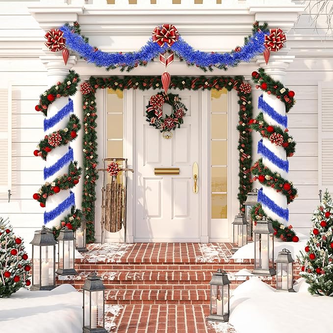 32.8 Ft Blue Christmas Tinsel Garland Metallic Shiny Tassle Banner Wall Hanging - Image 7
