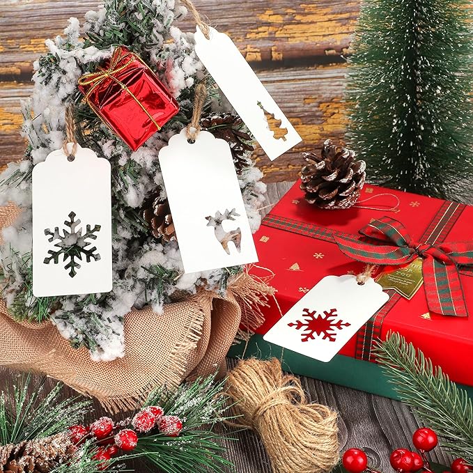 Aneco 150 Pieces Christmas Paper Gift Tags White Kraft Tags Hang Labels - Image 4