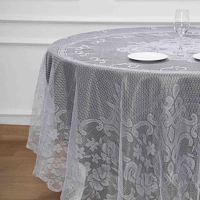 Tableclothsfactory 90" White Premium Lace Round Tablecloth - Image 3