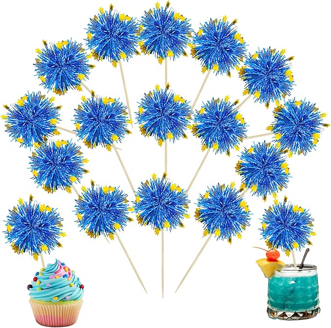 Ephlyn 30Pcs Foil Firework Cupcake Toppers Firework Cake Toppers Tinsel Flower by Ephlyn