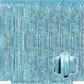 5 Pack Blue Foil Curtain Backdrop 3.2ft x 9.8ft Metallic Tinsel Foil Fringe by Ohiyoo