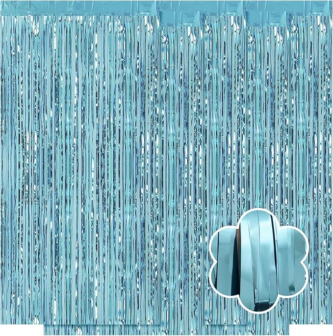 5 Pack Blue Foil Curtain Backdrop 3.2ft x 9.8ft Metallic Tinsel Foil Fringe by Ohiyoo