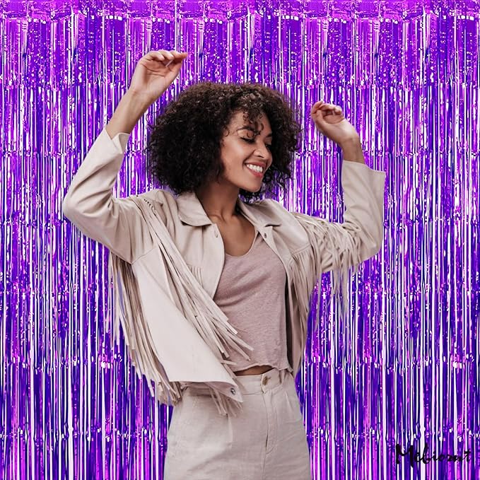 4 Pack Purple Fringe Curtain Backdrop, 3.2Ft x 6.6Ft Metallic Tinsel Foil - Image 6