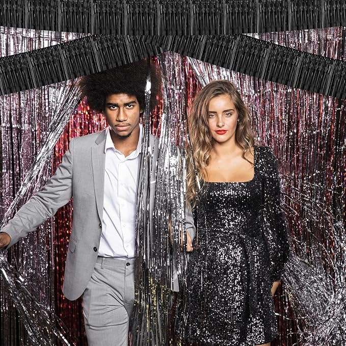 10 Pack 10 Feet Black Foil Fringe Garland Metallic Tinsel Streamers Banner Wall - Image 3