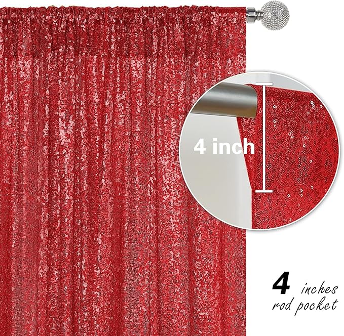 Red Sequin Backdrop Curtain 2 Pieces 2FTx8FT Glitter Photography Backdrop - Image 7