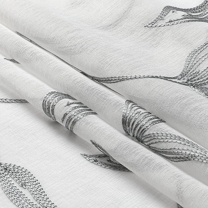 VISIONTEX Sheer Voile Curtain Valances, Decorative Leaves Embroidered, Rod - Image 5