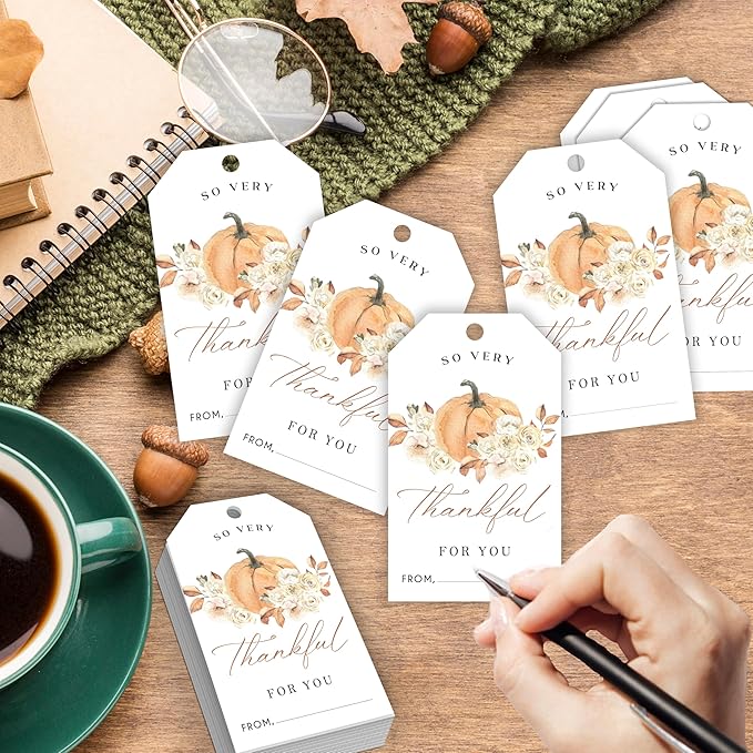 50 Pcs Fall Gift Tags, 2.1"×3.5" Autumn Florals Thank You Gift Tags - Image 3