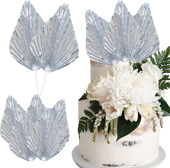 Ephlyn 6Pcs Paper Palm Leaves Fan Cake Toppers Palm Leaf Fan Cake Picks Craft by Ephlyn