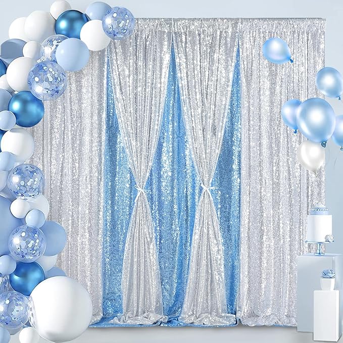 8ft x 8ft Silver Sequin Backdrop Curtain Glitter Photo Booth Backdrop - Image 2