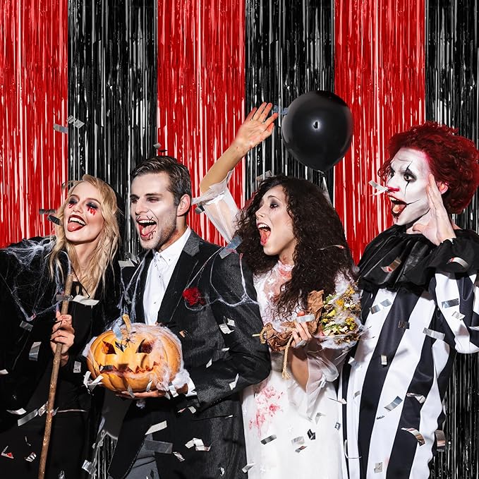 4 Pack Halloween Wall Backdrop, 3.28 FT x 7.05 FT Red and Black Party Streamer - Image 6