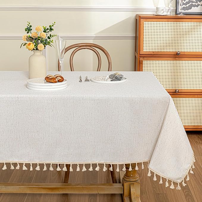 MYSKY HOME Table Cloth 60x84 in Rectangle Table, Heavy Duty Cotton Tassel Linen by MYSKYHOME