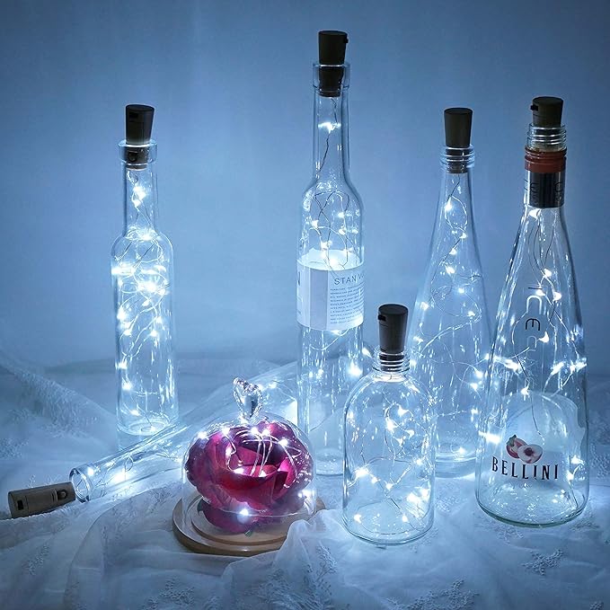 Wine Bottle Lights with Cork, Battery Operated 24 Pack 20 LED Cork Shape Silver - Image 6
