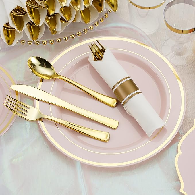 50 Pack Pre Rolled Gold Plastic Silverware Set - Image 7