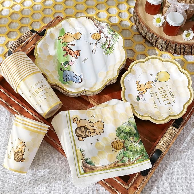 Kate Aspen Honey Bear 78-Piece Winnie Baby Shower Plates and Cups and Napkins - Image 4