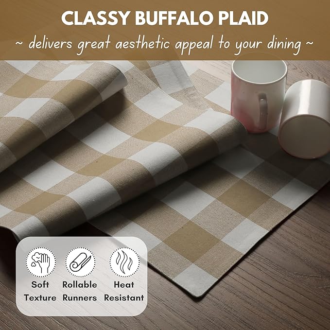 Native Fab Table Runner Buffalo Check Plaid 100% Cotton - Image 6