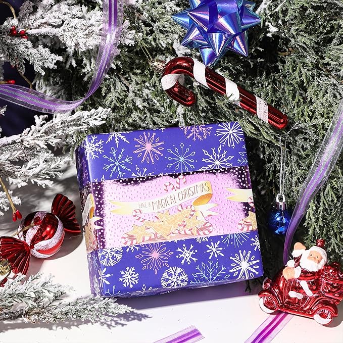 LeZakaa Christmas Purple Wrapping Paper Mini Roll, Have a Magical Christmas - Image 3