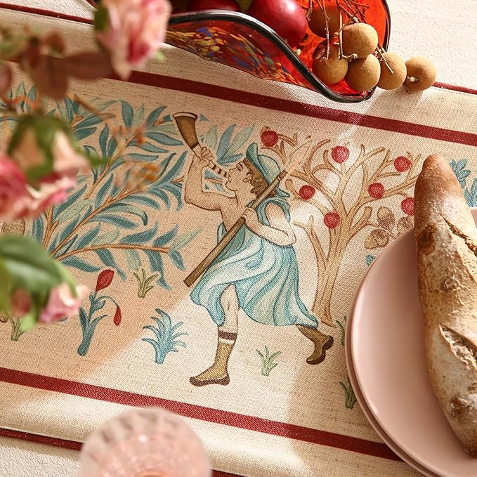 patdrea Designer Idyll Linen Extra Long Table Runner, Vintage Beige Farmhouse - Image 3